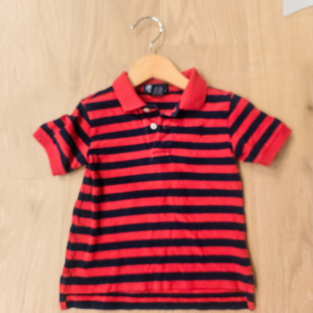 Ralph Lauren Red and Black Striped Polo Shirt EUC 2T